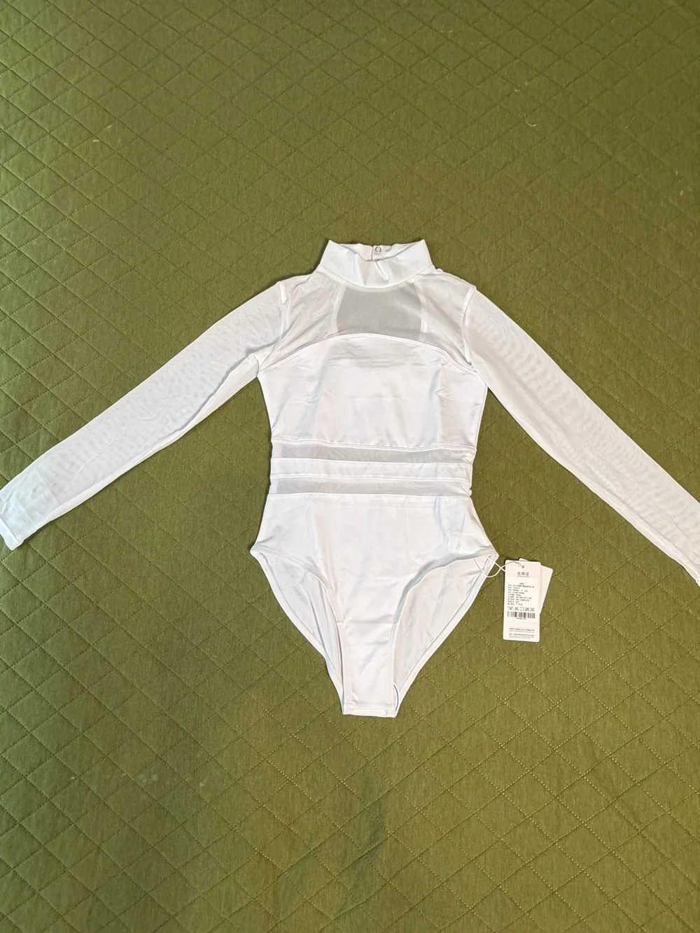 DayDance Sleeve White Kids One-Piece Bodysuit with Mock Neck